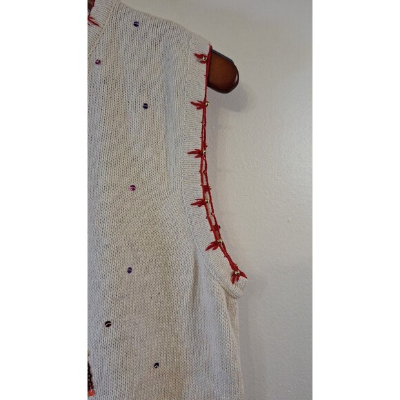 KIM ROGERS Full Zip Christmas Sweater Vest XL Embroidered Beaded Holiday Ugly - Picture 6 of 9